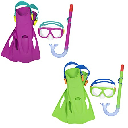 Bestway Snorkelmask för barn | anti-läckage, UV-skyddad, justerbar snorkelmask för pojkar och flickor, Explora Essential, 2 blandade färger