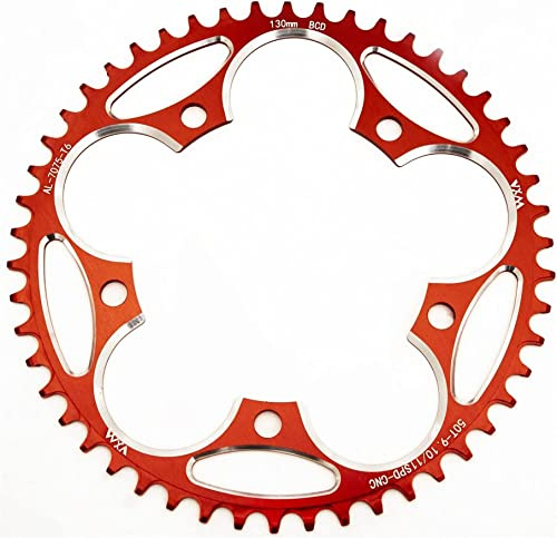 YBEKI 130 BCD Fahrrad Kettenblatt | 38-60T Schmale-Breite Zahnform | 8-12-Fach Rennrad | 7075-T6 Aluminium | CNC-verarbeitet | Anti-Kettfall-Design | Leichtgewicht | Hard-Anodisiert (Schwarz/Rot)