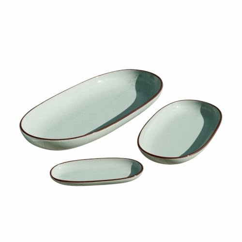 LOBERON Servierplatte 3er Set Biarré, türkis | mit mediterranem Charakter, handgetöpfert, verschiedene Größen, Geschirr, Küchenutensilien, Steinzeug