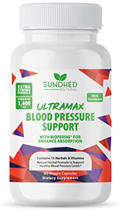 Sundhed Natrual UltraMax Blood Pressure with Bioperine for Enhanced Absorption, Hawthorn Berry Capsules - Multivitamin - 60 Capsules