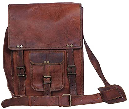 Komal's Passion Leather 11 Inch Sturdy Leather Messenger Satchel Bag (Brown)