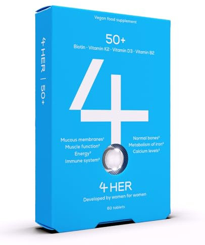 4 HER 50+ - Multi Vitamins for Women Over 50 - Vegan Tablets, 60pcs - Multi Vitamins and Minerals Supplements with Biotin, Vitamin K2, Vitamin D3 and Vitamin B2 - Post Menopause Supplements