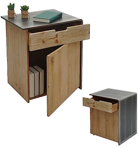 Mendler Kommode HWC-L76 60x50x40cm, Natur mit Metall-Optik | Nachttisch, Beistelltisch, Industrial Massiv-Holz