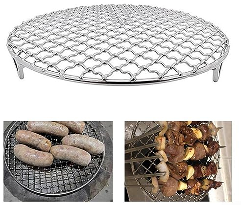 HpLive 27 cm in acciaio tondo griglia griglia tappetino a rete, griglia barbecue riutilizzabile griglia netto tappetino per barbecue a carbone elettrico a gas all'aperto