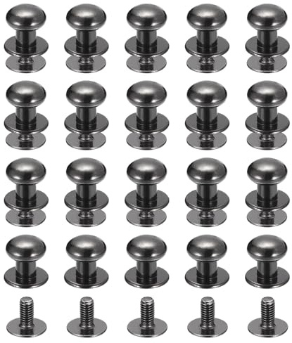 QUARKZMAN 8 mm Tornillos de Remache de Cabeza Redonda con Espárrago de Bola, 20 Uds Remaches de Botón de Cabeza Redonda para Manualidades de Cuero, Bolso de Mano, Cinturón, Negro