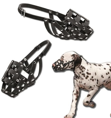 Ledermaulkorb für Hunde, Auto zubehör, Maulkörbe, Verstellbare Schlaufe, Atmungsaktiv, Sicherer, Verhindert Das Beißen, Bellen, 26/11 cm, Schwarz