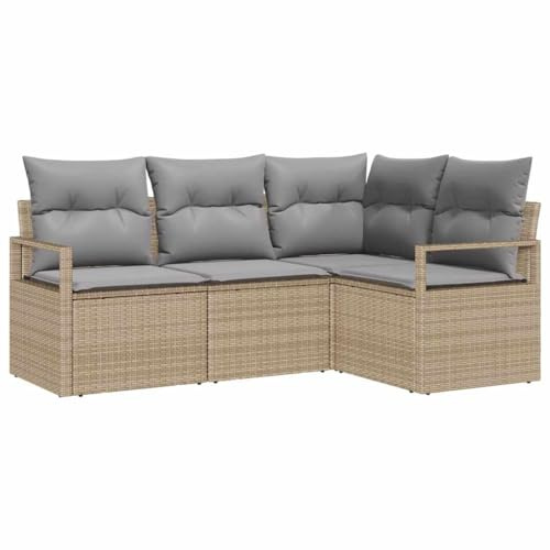 HFXHIJXQ 4-Teiliges Gartenmöbel Set Beige Poly-Rattan Modular 177 x 122 x 85 cm Couchgarnitur mit Kissen Robust & Langlebig für Garten Balkon Terrasse und Lounge