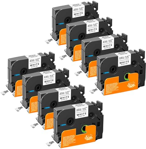 SHUOLEI Kompatibel Tze-231 Schriftband Ersatz für Brother P-touch Bänder TZe231 Tz231 Tzc231 12mm Laminated Schriftband Schwarz auf Weiß für PT-1090 1280 H105 H108 H110 H200 D200 D220 Cube,8 Pack