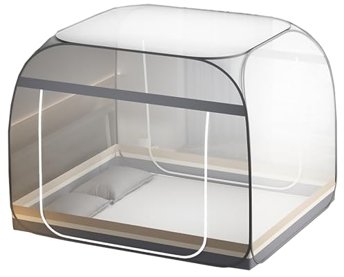 Moskitonetz für Bett, Pop-Up-Bett-Zelt-Baldachin mit vollständig geschlossenem Netzboden, selbststehendes Moskitonetz-Bett-Baldachin-Zelt für Camping, Kaffee, 150 x 200 cm