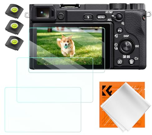K&F CONCEPT Schutzfolie Displayschutz für Sony A6600, A6400, A6000, A6300, A6100, A5000 für Sony Alpha 6600 6100 6400 6300 6000& Blitzschuh-Wasserwaage, 9H-Härte kratzfest Glas blasenfrei- 3 Stück