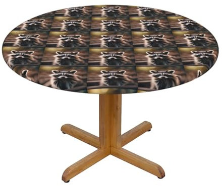 Tischdecke mit niedlichem Waschbär-Druck, runde Tischdecke, Picknickdecke, elastischer Stoff