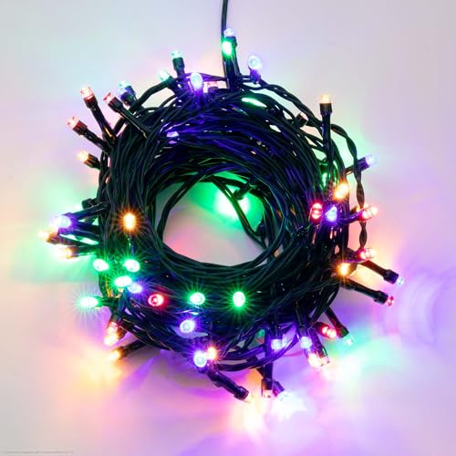 hellum Lichterkette 200 LED, 19,9 m beleuchtete Länge Lichterkette außen, outdoor strom mit Timer, outdoor bunt mit Stecker, Außenlichterkette mit Außen-Transformator <59 lm, Kabel grün 151947