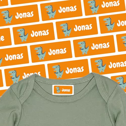 Etiketten mit Dino-Motiv für Shirts & Co (250 Sticker) – Namensetiketten für deinen Rucksack oder Textilien – Geeignet für die Waschmaschine, Spülmaschine, Geschirrspüler – 30 x 13 mm