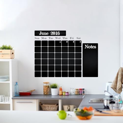 Chalkboard Wall Planner Blackboard Kitchen Sticker - Black Board Weekly Calendar Chalk Decal Monthly Week Day Meal Memo Menu Daily Organiser 118 x 89