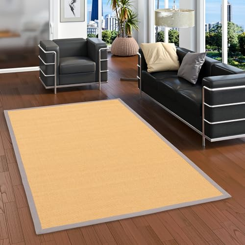 Pergamon Sisalteppich mit Baumwollbordüre - Rutschfester Latexrücken - Verschiedene Größen und Farben - Naturfaser Teppich für Wohnzimmer, Schlafzimmer, Flur und Essbereich - Robust und Pflegeleicht