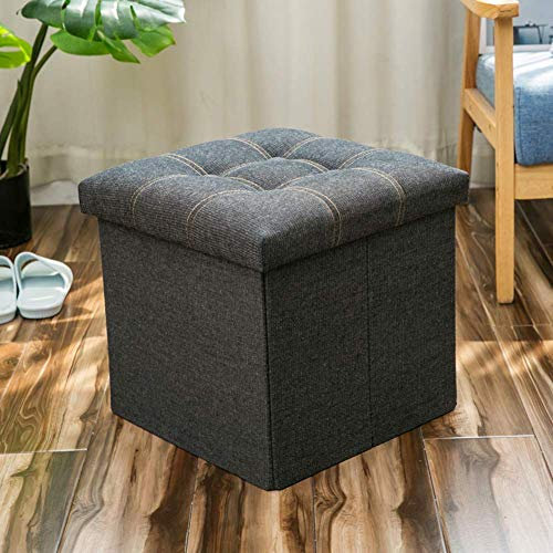 Hocker, Faltbarer Hocker Würfel Fußhocker Mit Gepolstertem Sitz Quadrat Stoff Kissen Fußhocker/Schwarz/38 * 38Cm