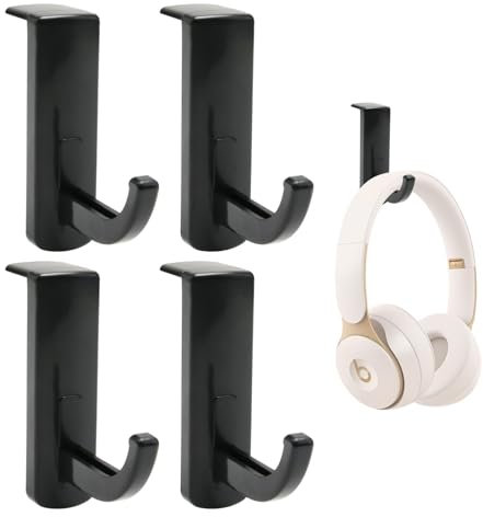 4 Pack Headphone Headset Hanger Stick-on Hook Headphone Monitor Hook Strong Self-Adhesive Headphones Hook Stand Universal Headphone Holder for Home Office Desk Wall, 4.5cm Wide, Black