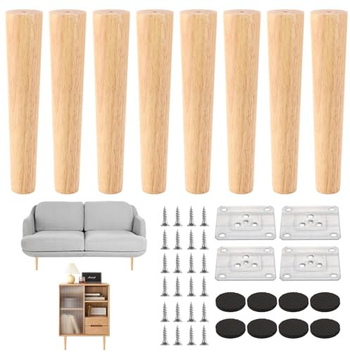 AKOLAFE 8 Piezas Patas para Muebles Madera Patas para Sofas Patas de Madera para Muebles Patas de Muebles con Placa de Montaje y Tornillos Patas para Sofá, Cama, Armario, Silla, Mesa