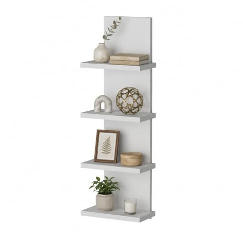MARAND Wandregal Weiß 25x80x17 cm (BxHxT), Hängeregal 4 Ablagen, Bücherregal Modern für Wohnzimmer, Kinderzimmer, Flur & Küche