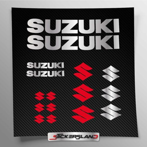 Kit Aufkleber kompatibel mit Suzuki Tank und Motorradhelm | Voreingestellter Aufkleber einfach anzubringen | Aufschriften Logos | Stickersland® (Silber glänzend metallisiert)