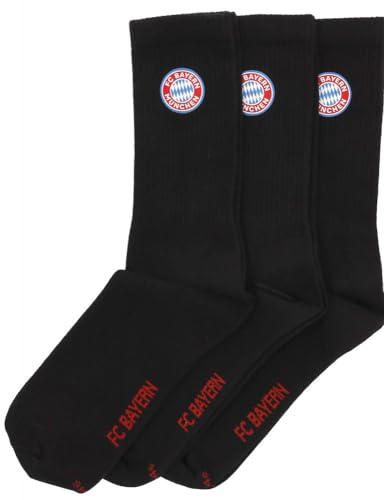 FC Bayern München Crew Socks Socken 3er Pack (DE/NL/SE/PL, Numerisch, 39, 42, Regular, Regular, schwarz)