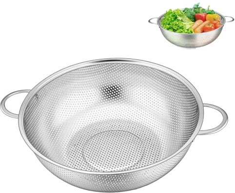 Küchensieb mit Griffen, Ø 22cm Edelstahl Nudelsieb,mit Verstärktem Griff, Siebkorb über, Für Nudeln Abtropfen, Gemüse und Obst, Reis, Spülmaschinenfest,Silbrig