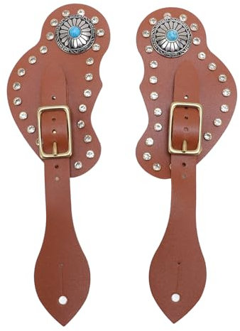 Yechiry Verstellbare -Sporenriemen, Kristall-Design, Robustes PU-Lederband, Braune Farbe für Reiten Im Cowboy-Stil, Großer Komfort, Verbessert den Reitspaß