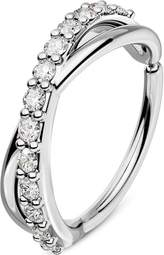 OUFER 20 g näsring klar CZ sömlös öppen näsa piercing 8 mm helix ring rockörhänge broskörhänge dubbel linje näsring kroppspiercing smycken för kvinnor, 20G8mm, Metall, Kubisk zirkon