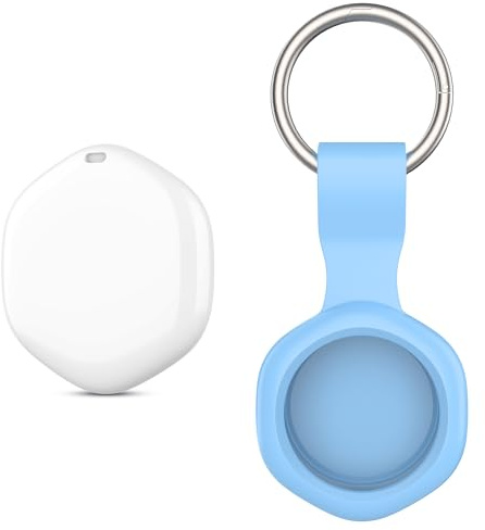 Air Tag Tracker with Waterproof Case-1 Pack White (Blue Case), Key Finder Works with Apple Find My(iOS only), Item Finder, Smart GPS Tag for Luggage, Bags, Pets-Replacement Battery, Bluetooth Locator