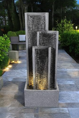 Fontana da giardino BK903 con parete d'acqua, 99 cm, fontana con illuminazione, cascata da giardino, fontana