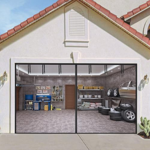 PIGETALE Garage Door Screen 16x7FT, Magnetic Fiberglass Mesh for 2 Car