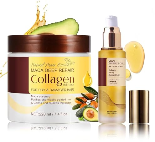 Tyafzzn Kit masque et huile capillaire au collagène - Soin des cheveux à l'huile d'argan - Réparation en profondeur - Masque pour cheveux secs et abîmés - Restaure la souplesse et la brillance de tous
