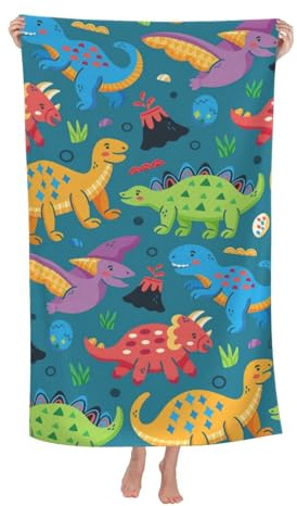 GUIZIYAO Toalla de Playa Dinosaurio, Toalla Grande para Niños, 75 x 150 cm, Microfibra, Viajes, Natación, Yoga