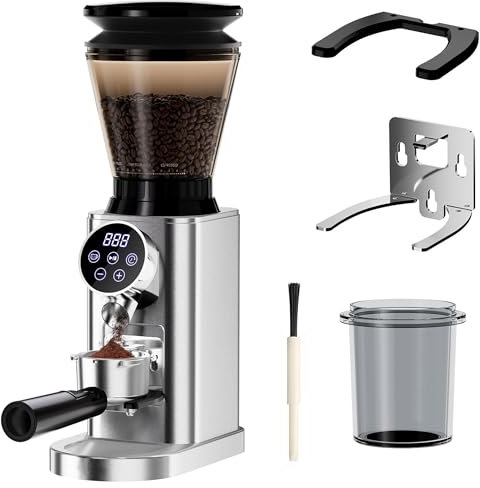 Molinillo de café en grano, molinillo de café eléctrico con 48 ajustes de molido de precisión, panel de control Led, portafiltro móvil extraíble, molinillo de café espresso antiestático de fresas