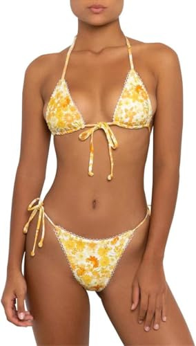 Aretas Bikini Damen Set Zweiteiliger Neckholder Triangel Sexy Tanga String Badeanzug Bademode Seitlicher Schnürung