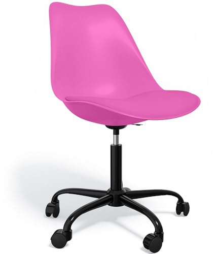 Iconik Interior Tulip Style Chaise de Bureau avec roulettes - Chaise de Bureau pivotante - Structure Noire Tulip Fuchsia