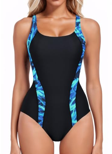 iSLASISIA One Piece Swimming Costume Women Athletic Black Scoopback Swimsuit Sport Modest Swimwear Body Shaping Bathing Suit（BC,UK18）