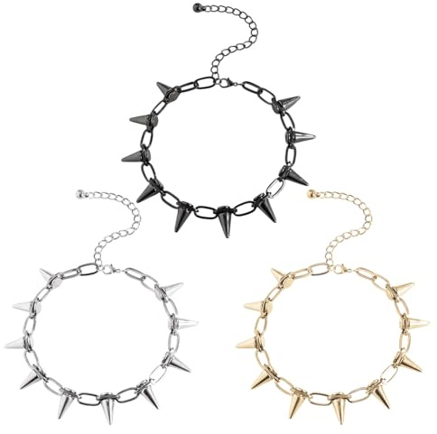 SAIIURV 3 Stück Goth Choker-Halsketten für Frauen und Männer Vintage Punk Nieten Halsband Spike Choker Halskette Damen Mädchen Y2k Halloween Party Kleidungs Zubehör (3PCS)