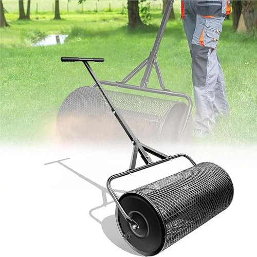 Spargitore Di Muschio Di Torba Da 24 Pollici, Spargitore Di Fertilizzante E Compost, Cesto a Rete In Metallo Resistente Con Spinta, Impugnatura a T Migliorata, Rifiuti Separabili, Per Prato E Giardino