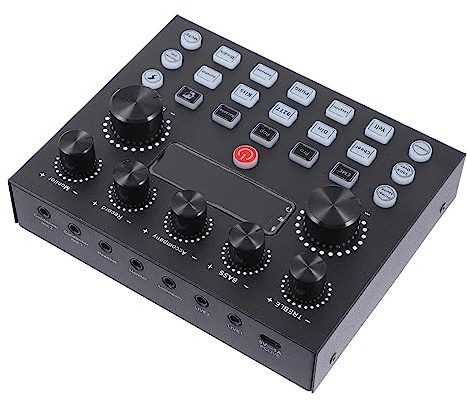 Carte Son Externe en Fer Éclairage LED, Réglage Tonal | Compatible Tablette et Ordinateur, Réverbération Indépendante, Batterie 800 Ma, Finition Noire pour Adultes