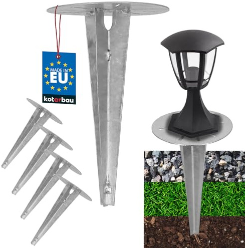 KOTARBAU® Jordspiksslaghylsa för trädgårdsbelysning ⌀ 115 mm förzinkat stål jordningsspik markankar jordankar, silver, ⌀ 190 mm