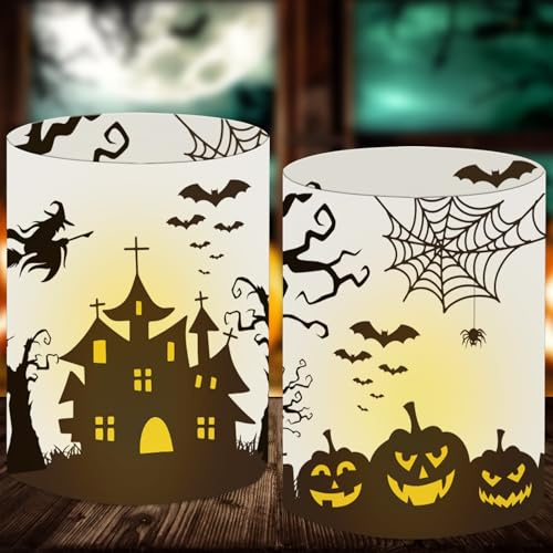 12 Windlicht Tischdeko Halloween Deko Innen Gruselig, Halloween Deko Kinder Geburtstag Party Set, Geeignet für Teelichter oder Kerzen