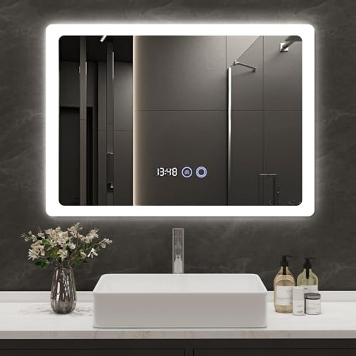 YU YUSING Badspiegel mit Beleuchtung 70x50cm Badezimmerspiegel LED mit 3 Lichtfarben Dimmbar, Beschlagfrei Wandspiegel mit Touch-Schalter, Spiegel Badezimmer Timer-funcktion, Gehärtetes Glas IP44