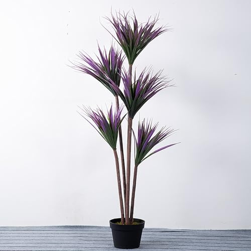 Magnifique Yucca Artificiel Vert Tropical avec Pot De Pépinière for Patio Extérieur, Piscine, Porche, Décoration De Bureau À Domicile(Purple)