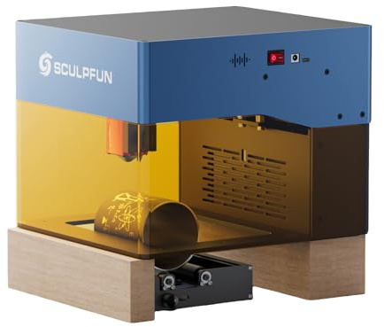 SCULPFUN iCube Pro 5W Laser Engraver with RA Mini Rotary Roller, Portable Laser Engraving Machine with Temperature Alarm, APP and PC Control, Engraving Cylindrical Objects