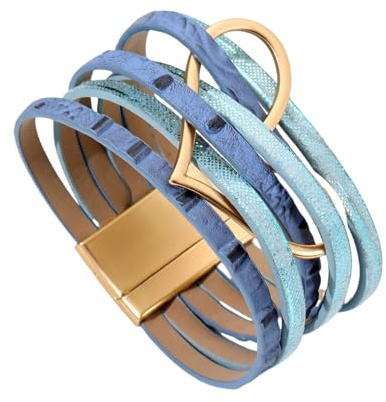 HUIANGLIYG Boho Herz Wickelarmbänder Aus Leder, Stapelbar, Mehrlagig, Geflochtenes Lederarmband, Handgefertigt, Breites Kreuzgewebe Armband mit Magnetverschluss für Frauen, Mutter, Geschenkschmuck