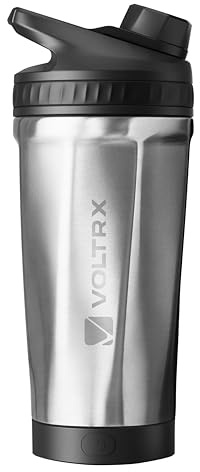 VOLTRX ChillMix Shaker Bottle Insulated Stainless Steel - USB C Rechargeable Electric Protein Shake Mixer, Shaker Cups for Protein Shakes and Meal Replacement, Chrome Steel, 16 oz