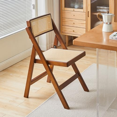 Silla de comedor plegable de ratán moderna de mediados de siglo, silla de caña de madera para espacios pequeños, elegante diseño de nogal para comedor, sala de estar, dormitorio, 1 pieza