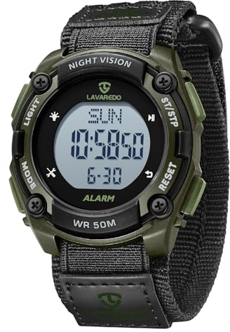 Timever Montre Homme Digitale Sport avec Bracelet en Nylon à Scratch, Alarme, Chronomètre, Date, Éclairage, Étanche 3 ATM