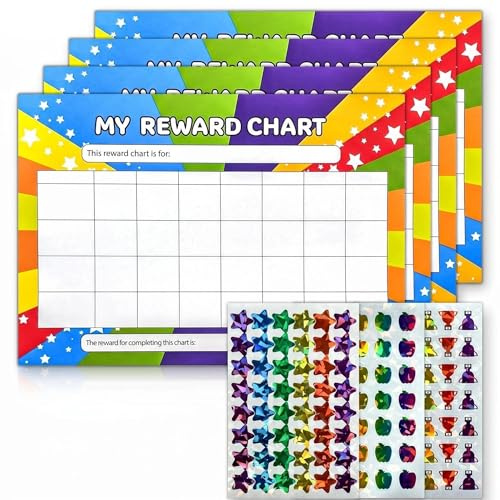 4 PCS A4 Children's Star Reward Chart and 3 Style Sticker Chart With 125 Star Stickers 21cm x 29.7cm Behaviour Charts for Children Encourage Good Behaviour